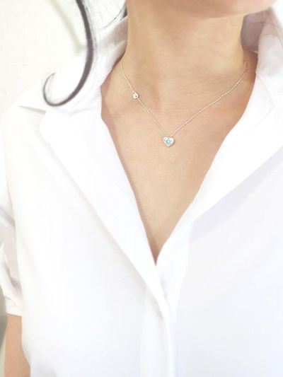 RACOHA Sterling Silver Heart Layered Necklace [Blue]