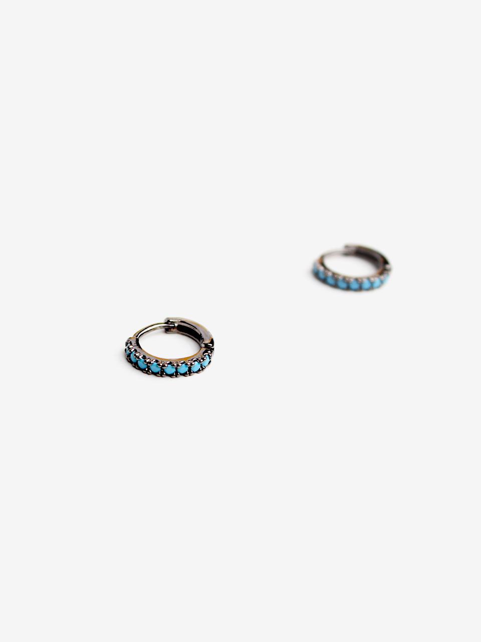 RACOHA Turkish Silver One-Touch Hypoallergenic Hoop Earrings [Blue]