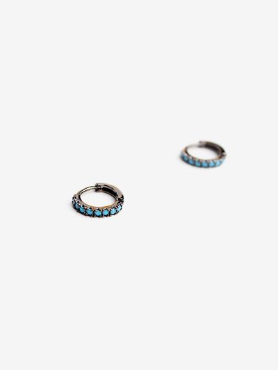 RACOHA Turkish Silver One-Touch Hypoallergenic Hoop Earrings [Blue]