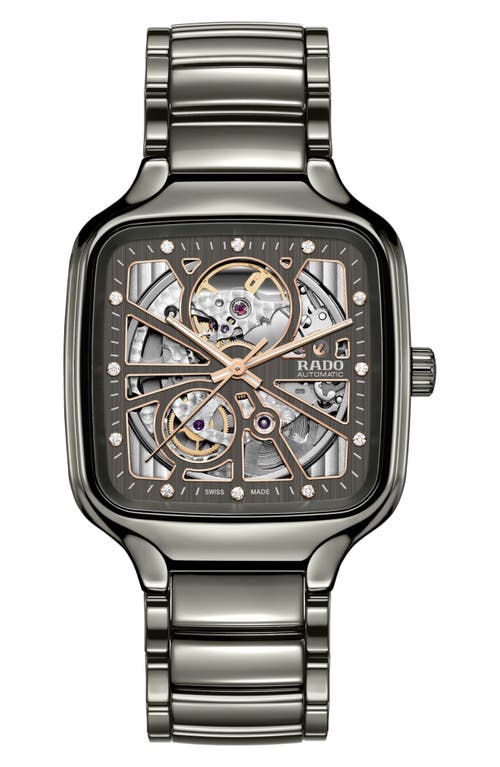 RADO RADO True Square Diamond Automatic Open Heart Bracelet Watch, 38mm