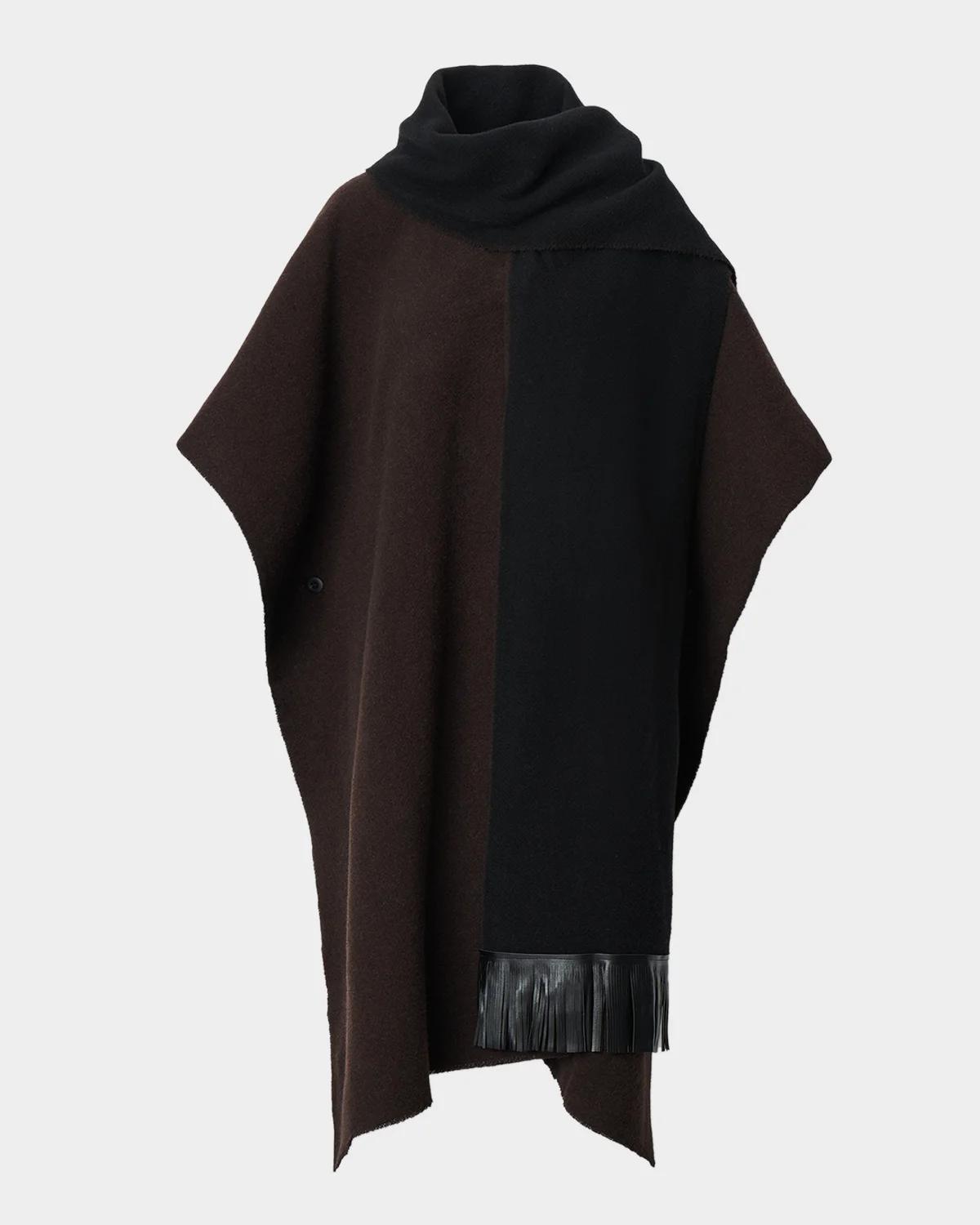 rag & bone Brooke Leather-Fringed Scarf Wool Poncho