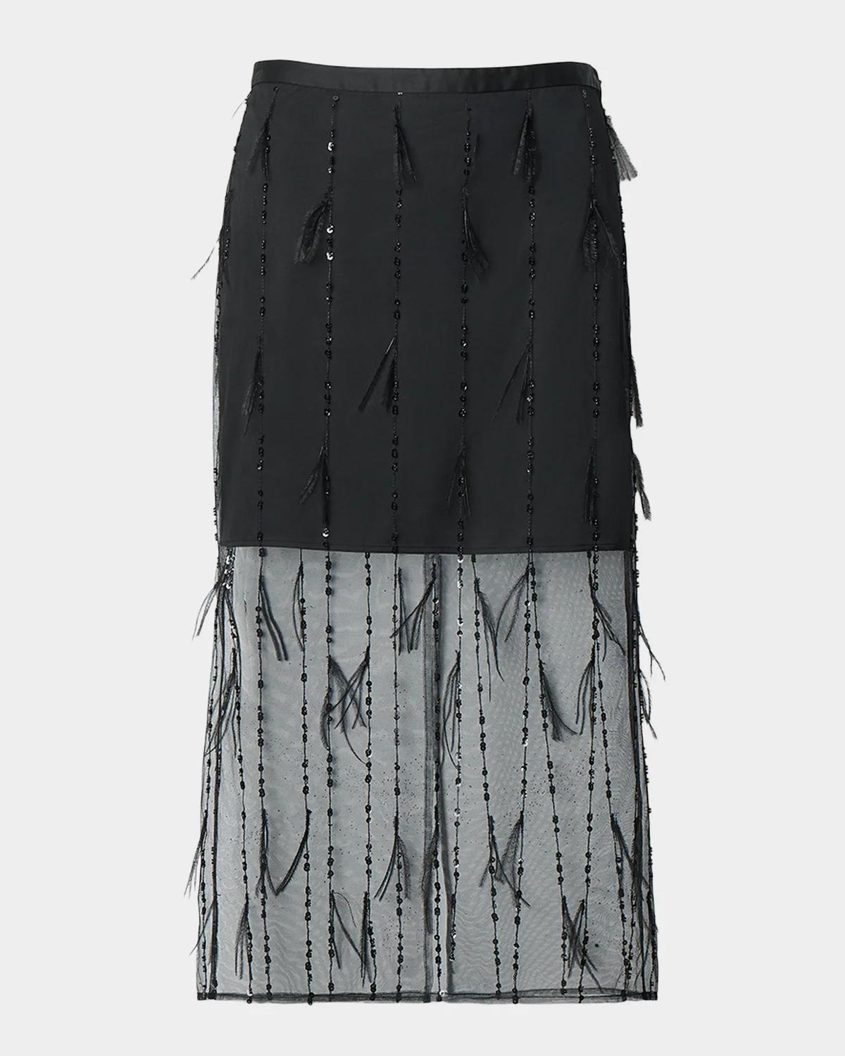 rag & bone Geena Feather-Trim Organza Skirt