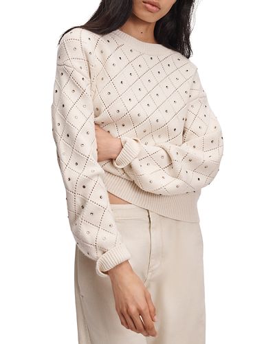 Rag & Bone rag & bone Emma Wool Embellished Pointelle Crewneck Sweater