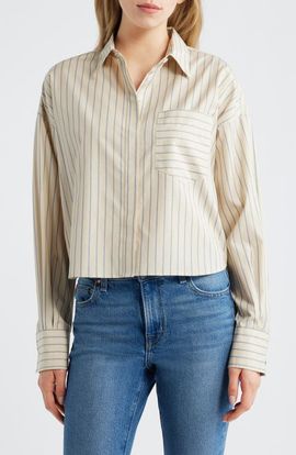 rag & bone rag & bone Molly Stripe Crop Cotton Button-Up Shirt