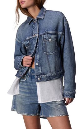 rag & bone rag & bone rb Miramar Printed Denim Cotton Terry Trucker Jacket