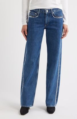 rag & bone rag & bone Saige Studded Low Rise Full Length Relaxed Straight Leg Jeans