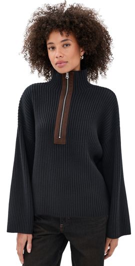 rag & bone rag & bone Sigrid Faux Suede Half Zip Sweater Black