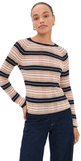 rag & bone rag & bone Teresa Silk Blend Stripe Crew Pullover NVYMT