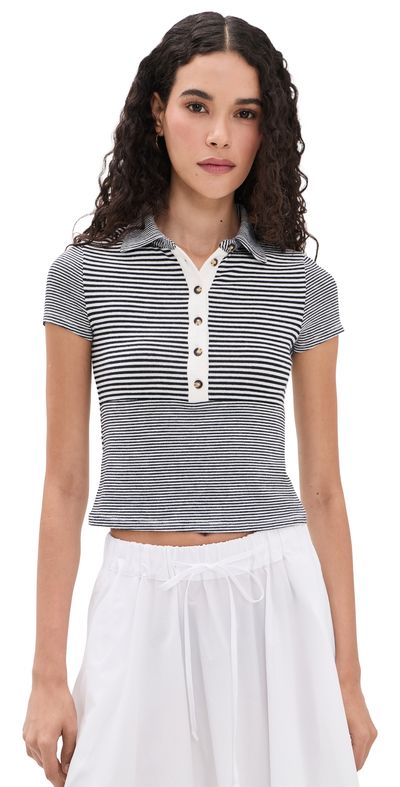 rag & bone rag & bone The Knit Button Stripe Polo Tee Ivory Multi