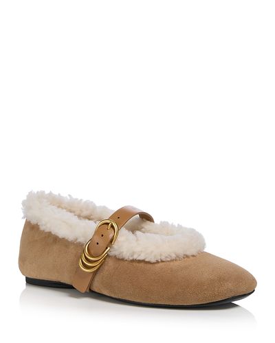 Rag & Bone rag & bone Women's Spire Shearling Trim Suede Mary Jane Flats
