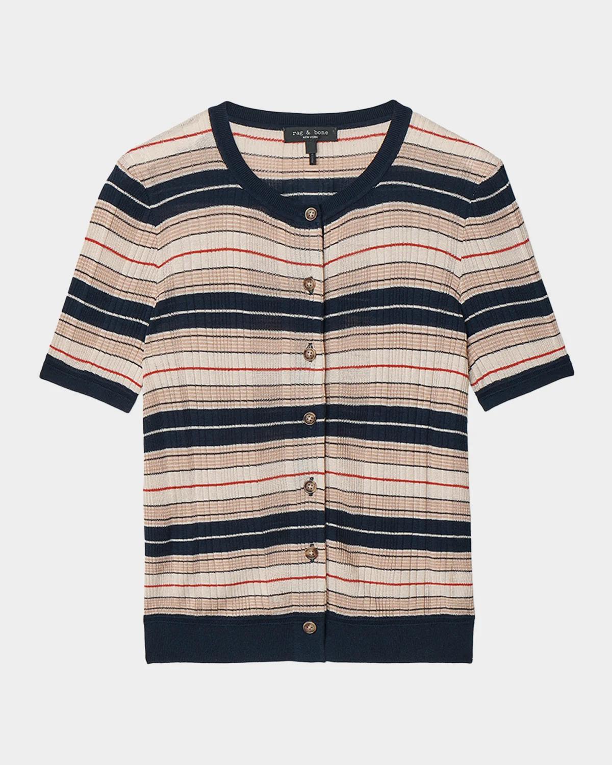 rag & bone Teresa Striped Short-Sleeve Cardigan