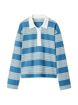 rag & bone Women's Kelly Striped Cotton Long-Sleeve Polo Shirt