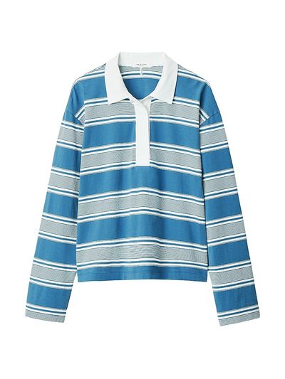 rag & bone Women's Kelly Striped Cotton Long-Sleeve Polo Shirt