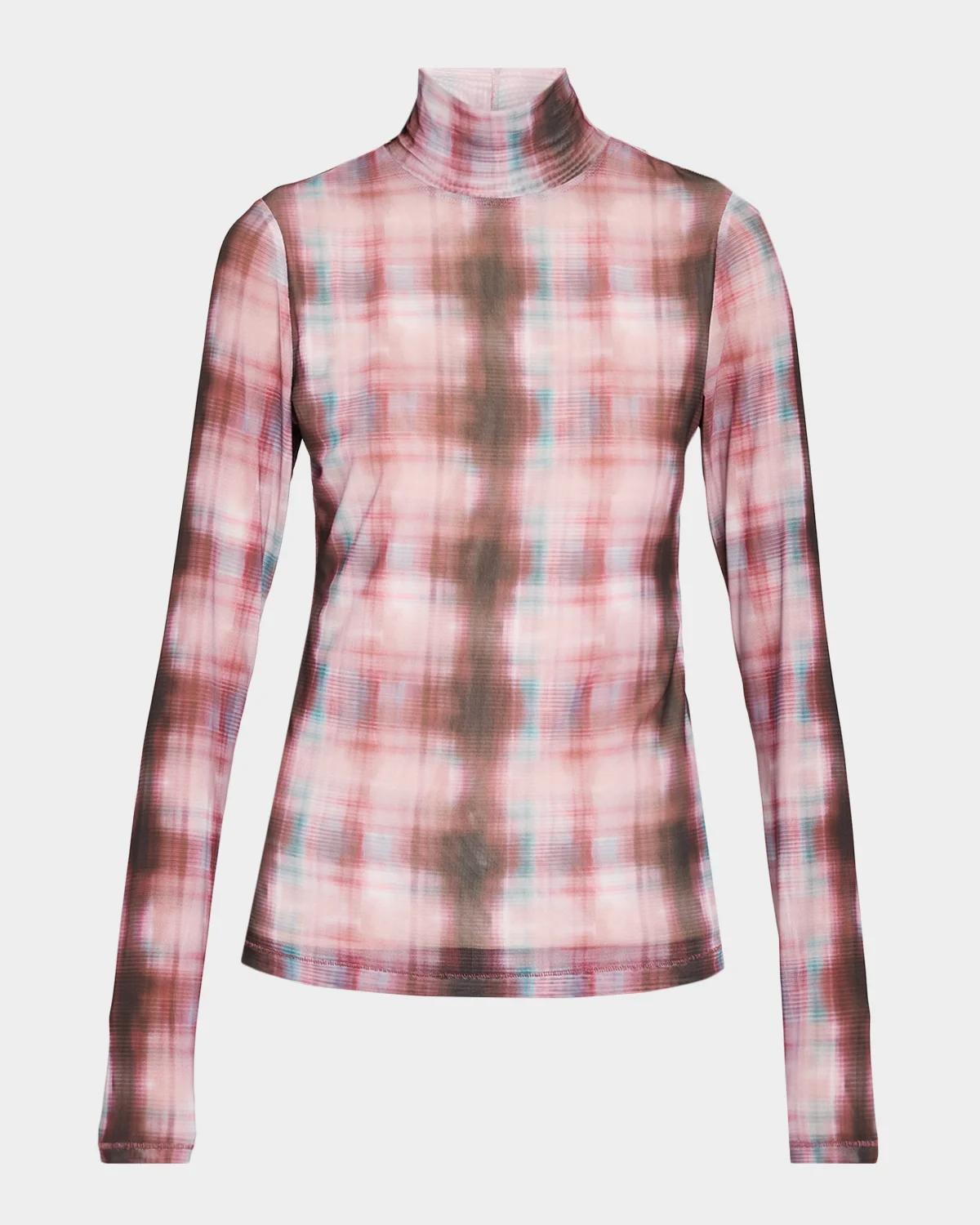 rag & bone Yana Sheer Plaid Turtleneck Top