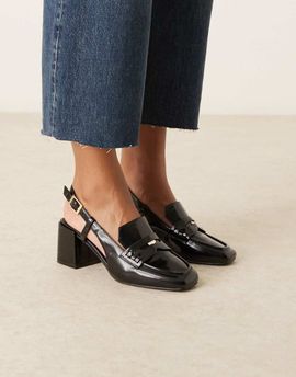 Raid RAID Nisha block heel slingback shoes in black patent