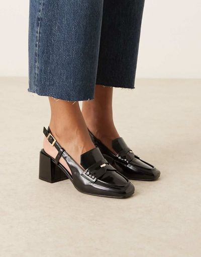 Raid RAID Nisha block heel slingback shoes in black patent