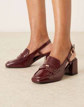 Raid RAID Nisha block heel slingback shoes in burgundy patent-Red