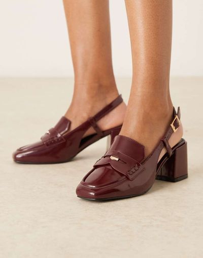 Raid RAID Nisha block heel slingback shoes in burgundy patent-Red