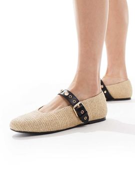 Raid RAID Novie jute ballet flats with gold buckle detail in yellow-Neutral