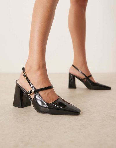 Raid RAID Siya block heeled shoes with pointed toes in black patent