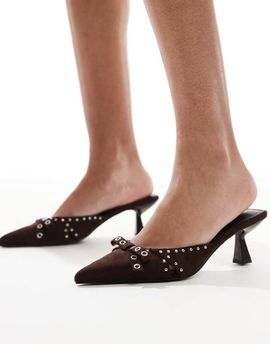 Raid RAID Tinsley kitten heeled mules with bows in chocolate-Brown