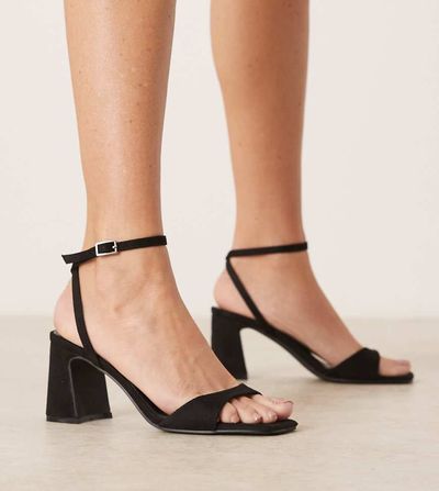 Raid Wide Fit RAID Cora Wide Fit block heel sandals in black suedette-Red
