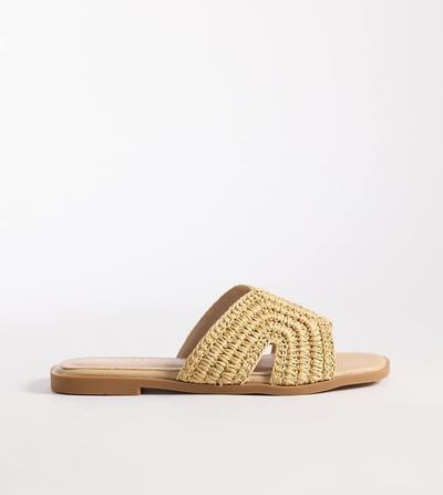 Raid Wide Fit RAID Wide Fit Coraline flat slide sandals in camel raffia-Neutral