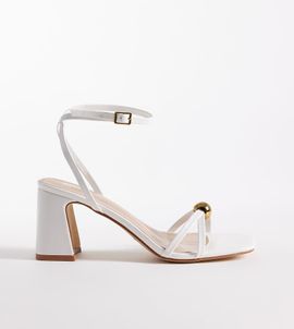 Raid Wide Fit RAID Wide Fit Devena block heeled sandals in gold detail in white