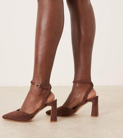Raid Wide Fit RAID Wide Fit Kristina block heel shoes in brown suedette
