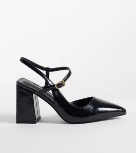 Raid Wide Fit RAID Wide Fit Merrill block heeled slingback shoes with pointed toe in black