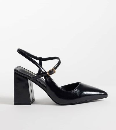 Raid Wide Fit RAID Wide Fit Merrill block heeled slingback shoes with pointed toe in black