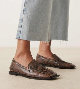 Raid Wide Fit RAID Wide Fit Neely square toe loafers in brown snake
