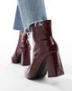 Raid Wide Fit RAID Wide Fit Tetlee block heel ankle boots in burgundy patent-Red - 4