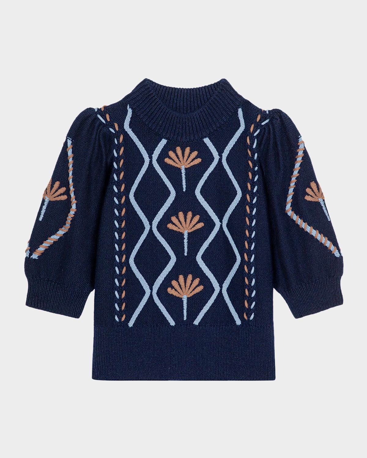 Rails Addy Floral Cables Mock-Neck Sweater