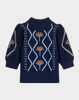 Rails Addy Floral Cables Mock-Neck Sweater