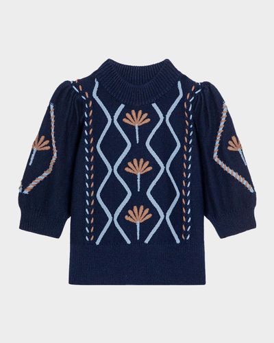 Rails Addy Floral Cables Mock-Neck Sweater