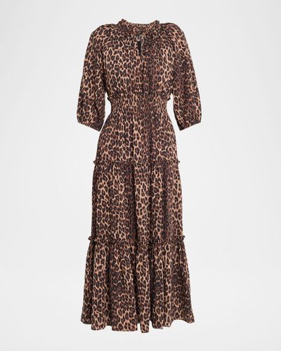 leopard tiered maxi dress Apricot Leopard Print Tiered Wide Sleeve Maxi Dress