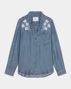 Rails Ingrid Flower-Embroidered Denim Shirt