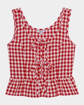 Rails Jonah Gingham Linen Tie-Front Top