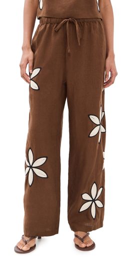 RAILS RAILS Emmie Linen Pants Cocoa Floral Embroidery