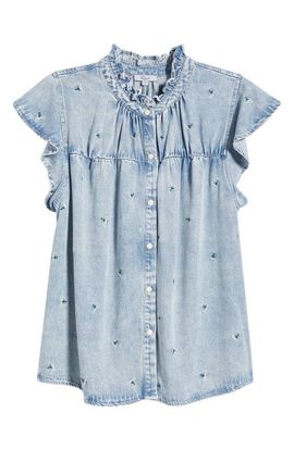 Rails Rails Ruthie Floral Embroidered Ruffle Cap Sleeve Button-Up Top
