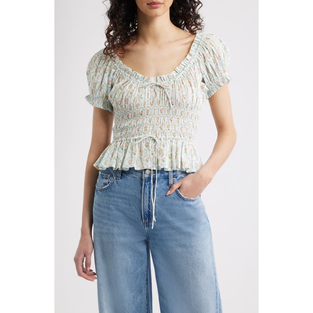 Rails Rails Serena Ditsy Floral Shirred Peplum Top