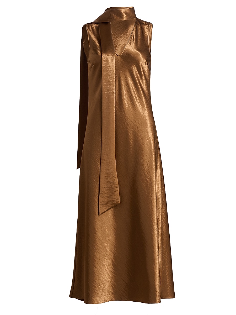 brown satin dress with scarf Brown 90s dress with matching brown scarf – Rarevy