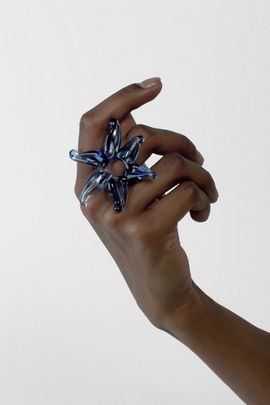 rain and rivers Rain and Rivers Handmade Flower Glass Ring in Blue, Women's at Urban Outfitters
