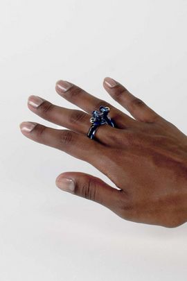 rain and rivers Rain and Rivers Handmade Pierced Barbell Glass Ring in Blue, Women's at Urban Outfitters