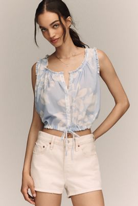 RAISONNEL 100% Cotton Chiffon Drawstring Tank Top