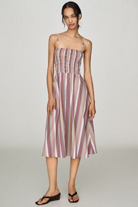 RAISONNEL 100% Cotton Smocked A-Line Midi Dress