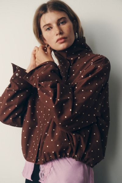 RAISONNEL Cotton Polka-Dot Funnel-Neck Jacket