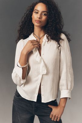 RAISONNEL Crinkled Cotton Ruffle Buttondown Top