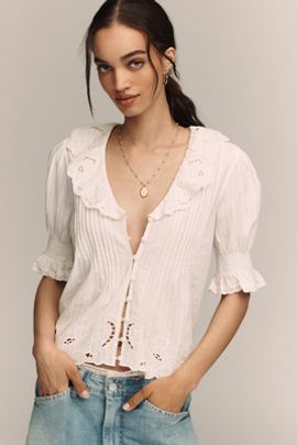 RAISONNEL Embroidered Collared Blouse